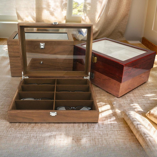 Elegante Caja De Madera Para Guardar Gafas De 12 Ranuras