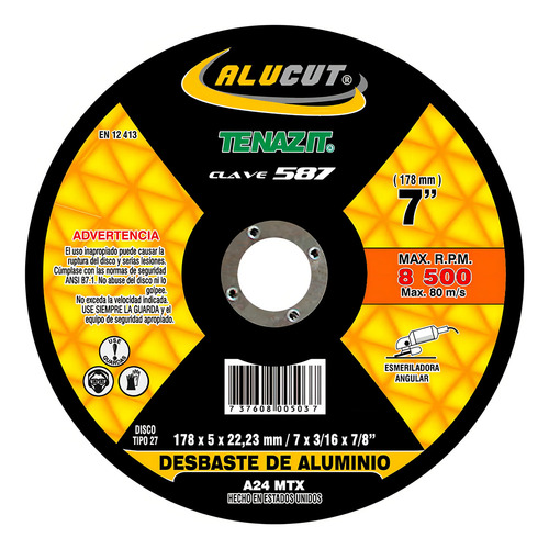 Disco De Desbaste 7 P/aluminio Tenazit Austromex