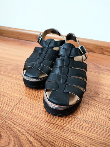 Sandalias G&g Mujer Negras Plataforma Y Taco