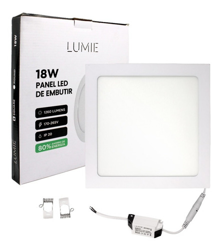 Imagen 4 de 9 de Plafon Led 18w Techo Embutir Lampara Cuadrado