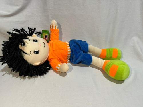 Boneco De Pano Menino Pelúcia Roupa Cabelo Cacheado 38cm Cor Laranja