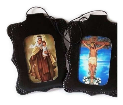 Imagen 2 de 5 de Escapulario Virgen Del Carmen En Cuerina