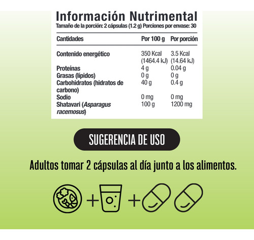 Adaptógeno | Shatavari 60 Capsulas | Kukamonga Sin Sabor