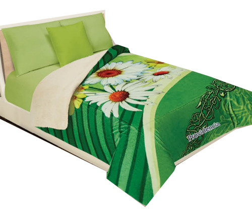 Cobertor Borrega Flores Y Animales Matrimonial Providencia Color Beige Azul Amarillo Morado Rosa Blanco Diseño De La Tela Omega
