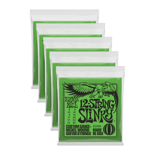 5 Pack Ernie Ball 2230 12-string Slinky Nickel Wound Ele Eeb