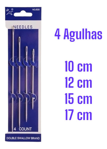 4 Agulhas De Mão Grande Para Boneca De Pano Artesanato Metal