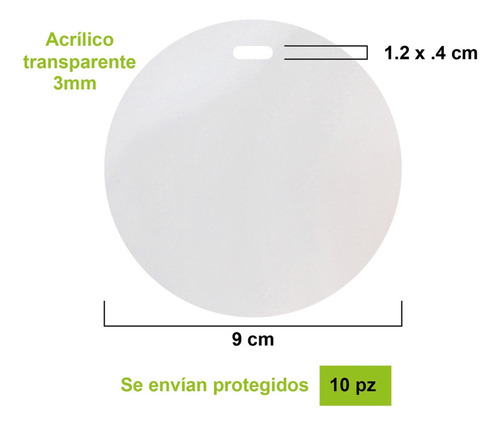 Tag Identificador Acrílico Transparente Circular 10pz 9cm