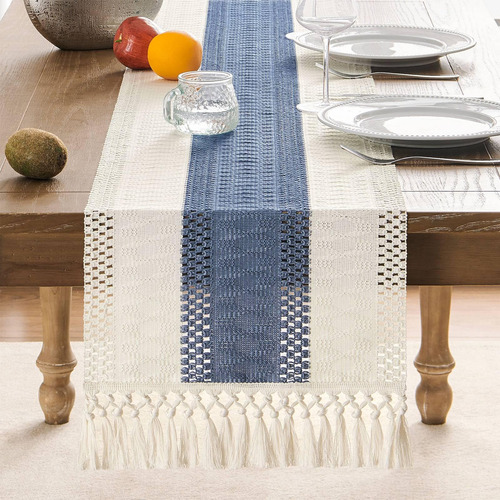 Camino De Mesa Zeemart, Estilo Macramé, Bicolor, 36 Cm X 90