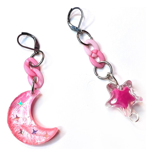 Par De Aros Acero Quirúrgico Luna Kawaii Varios Colores