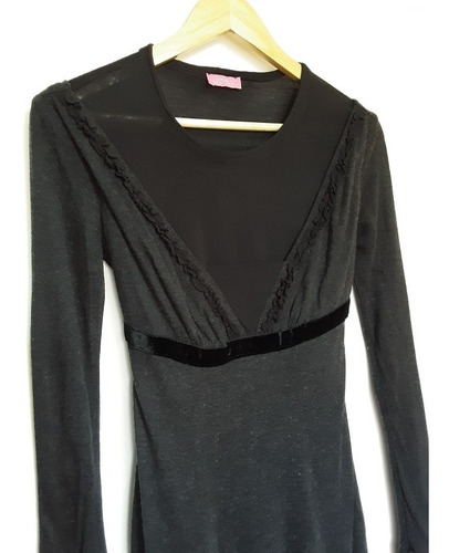 Vestido Manga Larga Superpuesto Color Gris, Mujer, Talla S