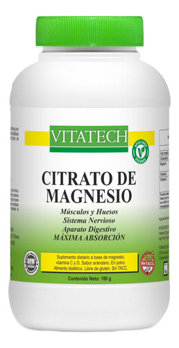 Suplemento en polvo Vitatech  Citrato de Magnesio sabor arándano en frasco de 180g