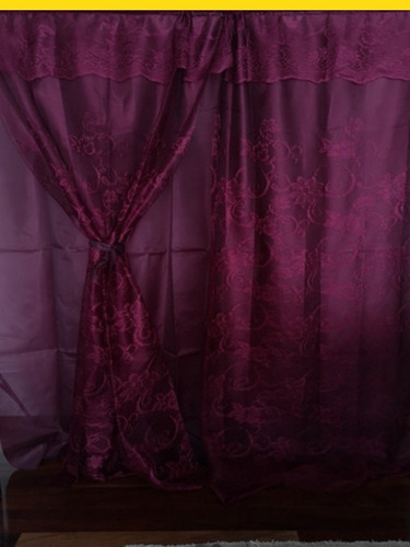 Cortinas Encaje Doble Hoja 2m Alto x 2.50m Ancho Color Vino