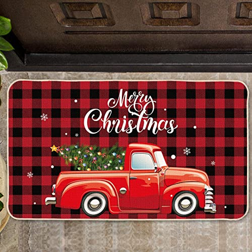 Felpudo De Navidad Decorativo  Red Truck Plaid Style , ...