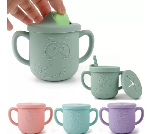 Vaso 250ml Silicona Bombilla Con Asa Bebé + Tapa Snack