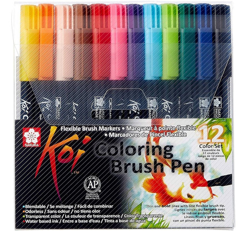 Kit Caneta Pincel Koi Coloring Brush Pen Sakura 12 Cores