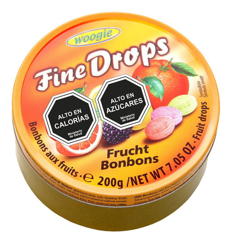 Caramelo Woogie Fine Drops Sabor Frutas Lata 200 Gr
