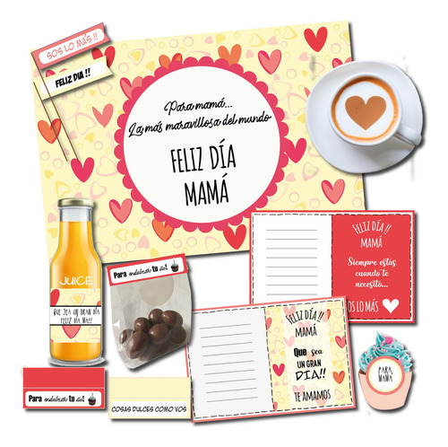 Kit Imprimible Día De La Madre Desayuno/merienda Corazones