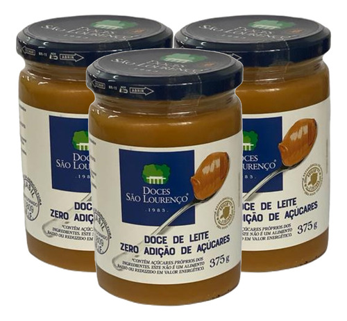 Doce De Leite Puro Zero São Lourenço 375g (3 Vidros) Kit