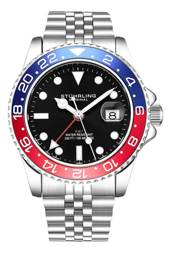 Reloj Para Caballero Stührling Meridian-aquadiver, 3968 Color de la correa Plateado Color del fondo Negro