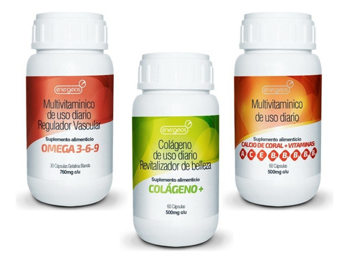 Kit 3 Multivitaminico Vitamina A, B, C, Colageno, Calcio Sabor Sin Sabor