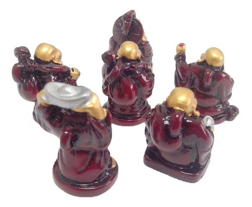Imagem 8 de 8 de Estatueta Buda Em Resina Vinho Com 6 Pçs 3,5cm Novo