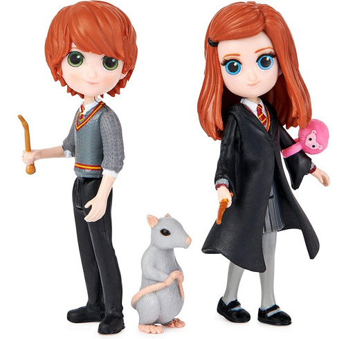 Figuras Harry Potter Ron Y Ginny + Mascota Magical Minis