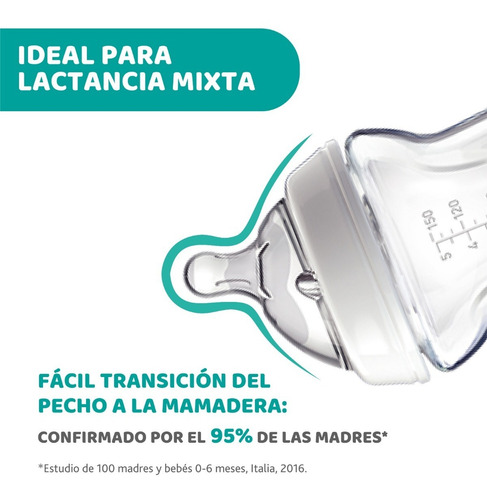 Imagen 3 de 10 de Mamadera De Vidrio 150ml Chicco Naturalfeeling Pure Glass
