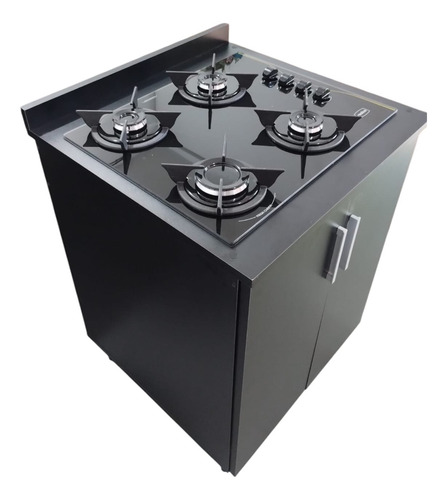 Anafe Premium Realce 4 Hornallas Con Mueble Negro Negro