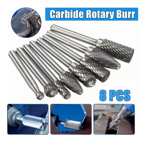 Juego De 8 Brocas De Lima Giratorias De 1/4 De Carburo Para