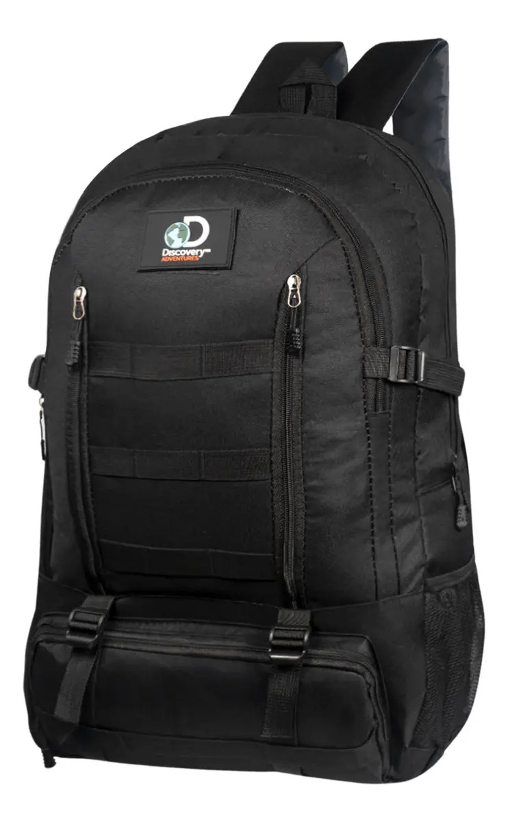 Mochila Negra Camping 50L Discovery Adventure Poliéster Bolsillos Molle