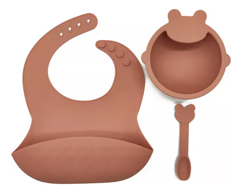 Set De Comida P/ Bebé Con Babero Bowl Y Cuchara De Silicona