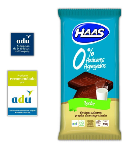 Choc. Haas Leche 0%* 150grs - Sello Adu - Diabetes