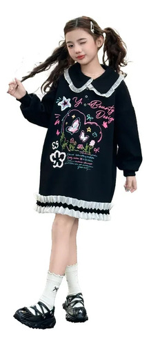 Sudadera Con Cuello De Muñeca Y Borde Floral Para Niña