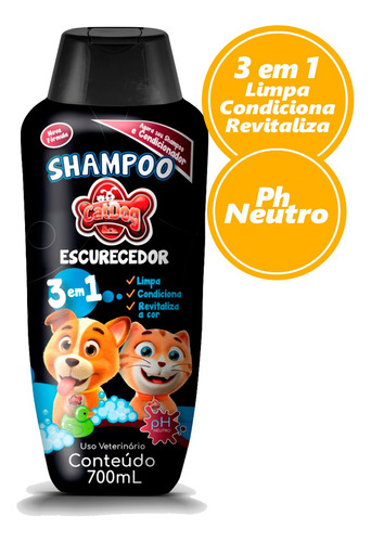 Shampoo Escurecedor 3 Em 1 Catdog Cães Gatos 700ml Ph Neutro