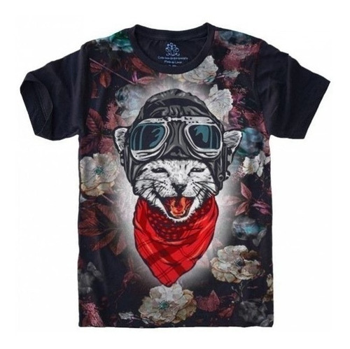 Camiseta Estilosa 3d Fullprint -  Gato Aviador