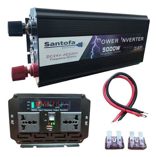 Inversor De Corriente 24v A 220v 5000w 1 Usb 2 Sockets Lcd