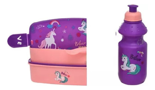 Set De Lonchera Con Botella Unicornio Infantil 2 Niv 