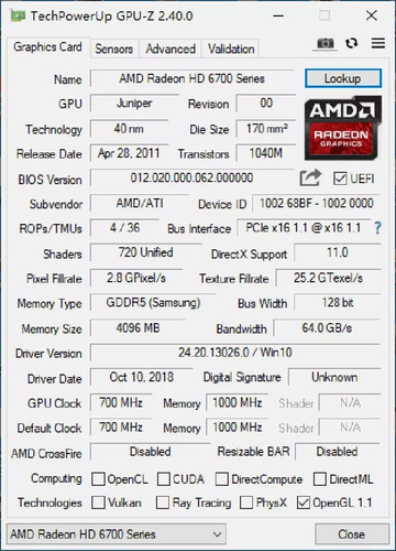 Tarjeta Gráfica Amd Hd6770 4gb Ddr5 128