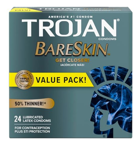 Trojan Bareskin Thin Premium Preservativos Lubricados - 24 U
