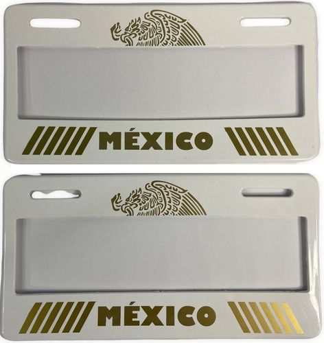 Par De Marcos Portaplacas Escudo Mexico Tipo Europeo Ancho