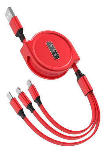 Cable versátil 3 en 1, de carga rápida y colorido, color rojo 3A