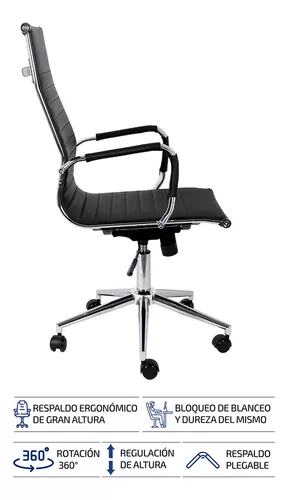 Femmto Silla escritorio oficina postural PC computadora ergonómica negra  con tapizado de cuero sintético