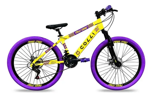 Bicicleta Aro 26 Colli 21 Marchas Grau Amarelo Fosco