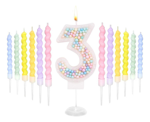 Velas De Cumpleaños, Velas Número 3 Para Pastel Con 12 Pcs