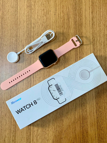 Reloj inteligente W28 Pro Series 8 para hombre y mujer con correa NFC, color rosa, bisel, color negro