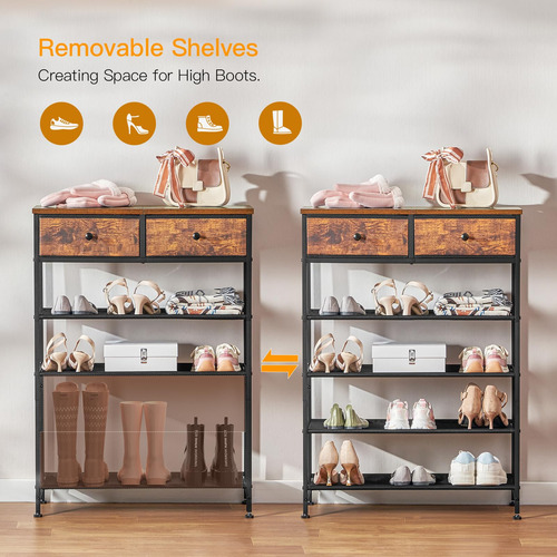 Zapatero Usikey Organizador De Zapatos 5 Niveles 2 Cajones Marrón (rustic Brown)