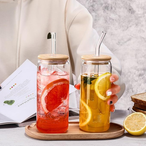 Vasos De Vidrio Con Tapa,vasos Con Forma De Lata De 16 Onzas
