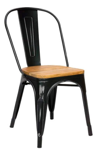 Silla Tolix Metálica Vintage Asiento En Madera Super Oferta