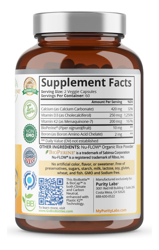 Purity Labs Vitamina D3 K2 10000 Ui 120 Cápsulas