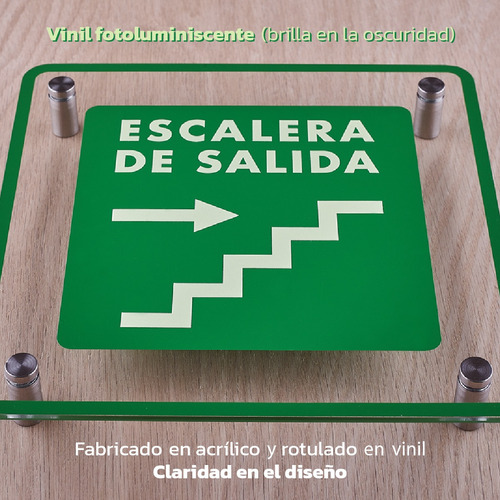 Letrero Señalética Acrílico Escalera Salida Flecha Derecha
